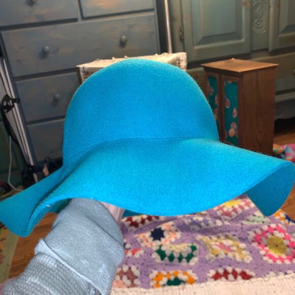 VINTAGE UNWORN BOHO TURQUOISE 100% WOOL FLOPPY HAT - Picture 2 of 6